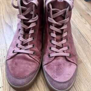 Dusty Rose Velvet Suede High Top Sneakers
